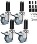 Heavy Duty Expanding Stem Casters Set Of 4 With Locking Brakes For Wire Shelving And Tables, assembly tools included