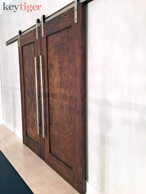 60 Inch Long Modern Matte Black Stainless Steel Door Handles And Front Door Pulls For Commercial Glass Doors Interior Exterior Home Barn Residential Fiberglass Or Wooden Doors Flat Rectangle Bar Design Sleek And Sturdy on wooden sliding barn doors
