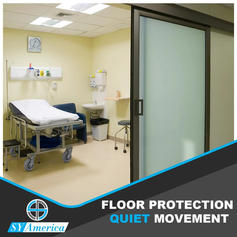SY America hospital bed casters, 6x2 in thermoplastic rubber, non-marking; 1000 lb capacity.