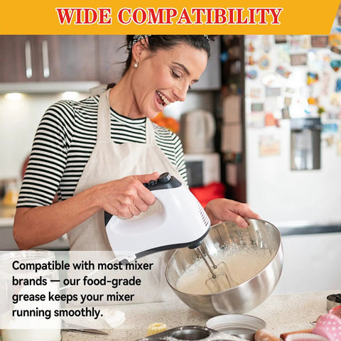 Food Grade Grease For Stand Mixers, Premium Lubricant That Reduces Noise And Wear, Extends Machine Life, Keeps Your Stand Mixer Running Smoothly, Includes Applicator Stick And Brush, 120g used on a stand mixer in a kitchen