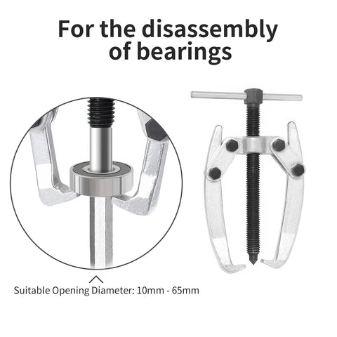Beefed Up 2 Jaw Gear Puller Set 2.5 Inch Universal Bearing Extractor Tool 65mm Reach High Carbon Steel.