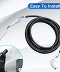 Angled view of Ktondic air assist kit for laser engraver with long black hose, white fittings, and nozzle
