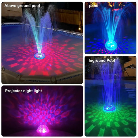 Floating Pool Fountain With Underwater Light Show And Anchor, Two Spray Modes, Colorful Night Water Display For Inground And Above Ground Pools, Durable Pump, Easy Setup, And Fun Pool Decor in action.