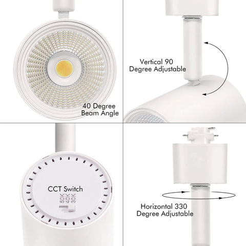 Lit White Halo Style LED Track Lighting Heads Pack Of 6, Dimmable 8W Output, CRI 90+ True Color Rendering, adjustable features
