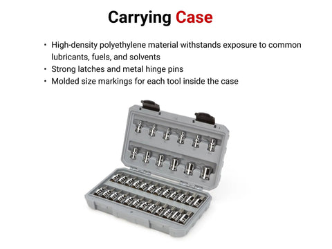 Three Eighths Inch Drive Torx Bit Set With External Star Sockets And Case in open case showing 36-piece set.