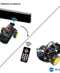 2WD Smart Robot Car Kit With Ultrasonic Sensor Module R3 Board Remote Control Arduino IDE Compatible DIY Kit shown with components