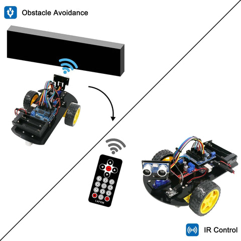 2WD Smart Robot Car Kit With Ultrasonic Sensor Module R3 Board Remote Control Arduino IDE Compatible DIY Kit shown with components