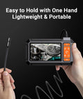 Rugged 1080P Endoscope Camera With 4.3 Inch LCD IP67 Waterproof Sewer Inspection 7.9mm Lens 8 LED Lights and 16.5ft Semi-Rigid Probe for Clear Real-Time Views in Tight Hard-To-Reach Spaces. Handheld inspection camera with probe