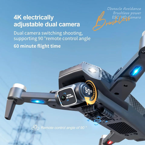 Foldable 4K Drone With Dual Cameras And 110 Degree Wide Angle Adjustable Height Six Axis Gyro close-up of adjustable camera system