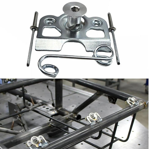 Heavy Duty 1/4 Turn Quick Release Dzus Fasteners Steel Slot Head Buttons with zinc plate springs and dimpled tabs on metal frame.