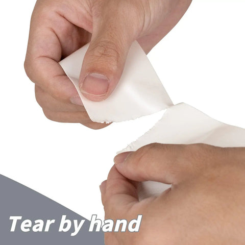 Person tearing Bulk 22 Roll White Duct Tape 660 Yards 2 Inch Heavy Duty No Residue All Weather Tear by Hand