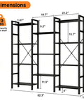 Dimensions of Triple Column 4 Tier Industrial Bookshelf With 11 Open Display Shelves Adjustable Storage Wide Convertible Display