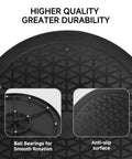 Detail of Bulk 6 Pack Of Slick 12 Inch Black Lazy Susan Turntables for pantry cabinet organization, showing ball bearings and anti-slip surface.