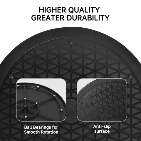 Detail of Bulk 6 Pack Of Slick 12 Inch Black Lazy Susan Turntables for pantry cabinet organization, showing ball bearings and anti-slip surface.