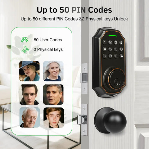 No Sweat Smart Keyless Entry Door Lock With Dual Knobs And Front Door Handle Featuring Electronic Digital Keypad Deadbolt Auto Lock 50 User Codes Voice Prompts Tight Security For Home Or Apartment Clean Satin Nickel