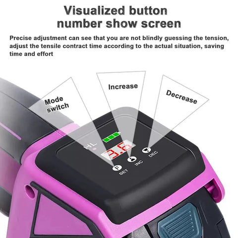Rugged Electric Welding Strapping Machine Battery Powered Automatic Pet And Pp Strap Bundler Portable handheld tensioner with digital display.
