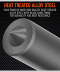 Close-up of heat treated alloy steel punch from Pro Grade Heavy Duty Transfer Punch Set With 28 Pieces, showing precision tip.