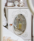 Set Of Four Metal Bird Cabinet Knobs With Colorful 3D Design Decorative Pull Handles installed on white vintage cabinet