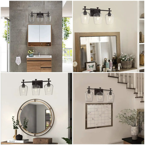 3 Light Bathroom Vanity Light Fixture With Metal Modern Frame, Industrial Over Mirror Lighting in various home settings