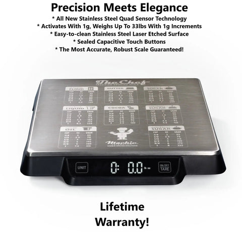 Heavy Duty Digital Kitchen Scale With 33 Pound Capacity And 1 Gram Precision, stainless steel top, digital display on