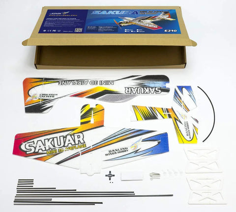 SAKURA Micro Indoor RC EPP 3D F3P Airplane Kit With 420mm Wingspan Unassembled Electric RC Airplane parts displayed on table