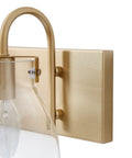 Detail of 3 Light Modern Vanity Light Fixture in Brass Finish With Clear Glass Shades For Bathroom, wall mount.