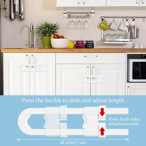 All In One Baby Proofing Kit 46 Pack For Cabinets Drawers Outlets And Corner Guards With 6 Cabinet Locks shown in kitchen setup