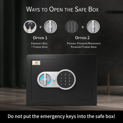 Heavy Duty Steel Money Safe Box With Electronic Digital Keypad And Knob, 0.77 Cu Ft Security Safe displayed with opening options