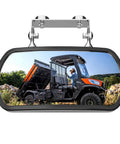 Rock Solid Magnetic Side Mirror For Tractors And Lawn Mowers With Slick Wide Angle Convex Glass And Knockout Vibration Free Install For Heavy Duty Grind Days, showing a side view of a tractor.