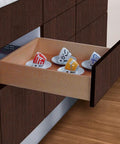 Heavy Duty Full Extension Undermount Drawer Slides With Slick Silent Gliding And Quick Setup Clips For Super Smooth And No Hassle Cabinet Access Everyday, open drawer with coffee cups.
