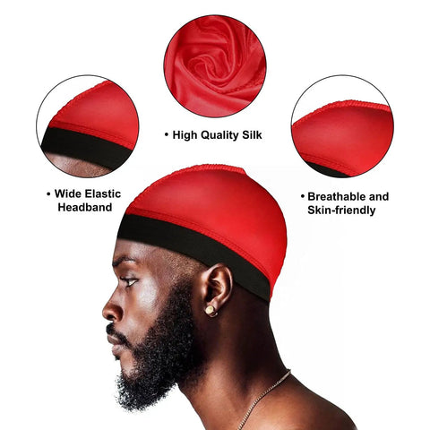 4 Pack Silk Wave Caps For 360 Waves, Durable Silky Stretch Stocking Caps For Men, Keeps Waves Laid Under Double Compression, Wide Elastic Band Wont Leave Forehead Marks