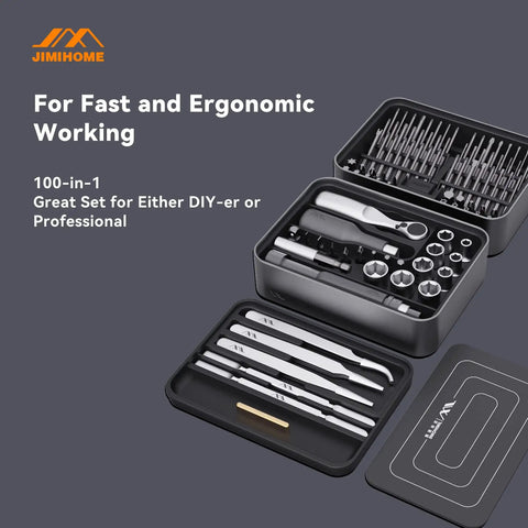 One Hundred Piece Precision Screwdriver Set With Ratchet And Magnetic Tweezers For Electronics PCs Laptops And Tablets DIY Friendly