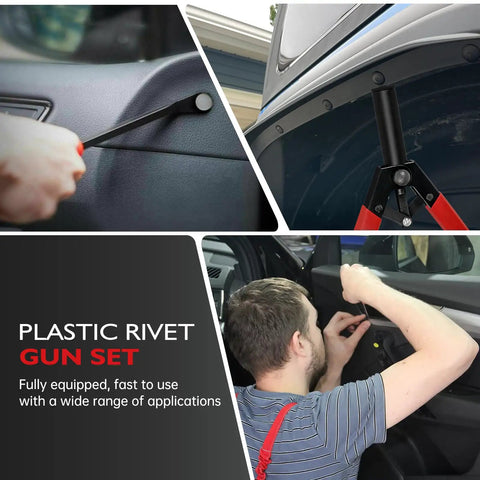 Heavy Duty Plastic Rivet Gun And 82 Pc Complete Kit Featuring Solid Alloy Steel Construction Paired With Resilient Black Nylon Trim Clips For Knockout Auto Body Work And Dead Easy Garage Setup