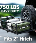 Heavy Duty Folding Hitch Cargo Carrier With 750 Pounds Capacity Fits Two Inch Receiver Includes Wheels And Handle For Easy Transport Ideal Gear Storage For SUVs RVs And Trucks loaded with gear