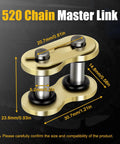 520 Chain Master Link Kit 2 Pack With O Ring for motorcycles, showing measurements and metal construction