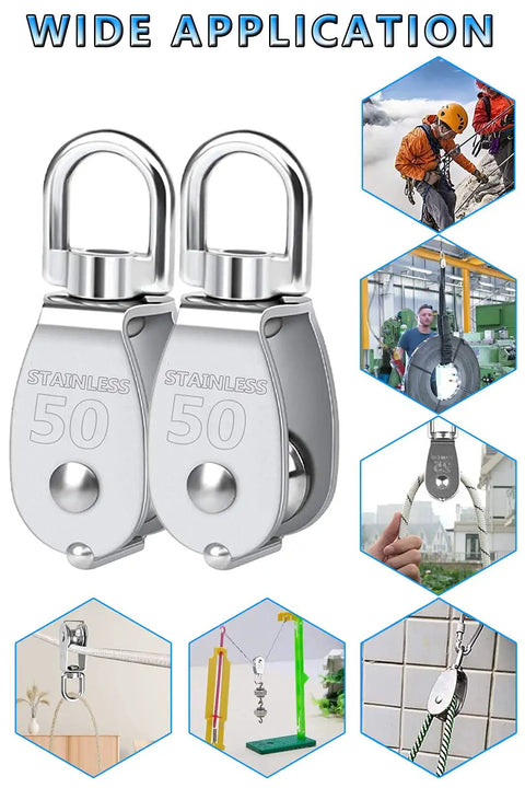 Cable Pulley Block Set 304 Stainless Steel 360 Degree Swivel Heavy Duty M25 Three Pack for gym and lifting applications
