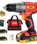 20V Brushless Cordless Drill Kit With Two Batteries, 530 Inch Lbs Torque, Half Inch All Metal Chuck shown with accessories