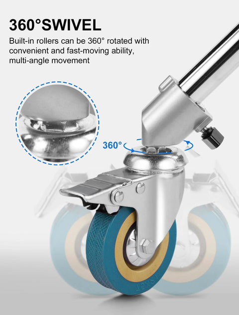 Professional Light Stand Wheels Set 0.9 Inch 22mm Diameter Swivel Casters With Rubber Wheels Durable Metal Construction and Foot Brake