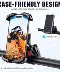 Heavy Duty UTV Phone Mount For Round Handlebars Roll Bars Fits 4 7 To 7 Inch Smartphones With Rock Solid Grip securely holding a smartphone.