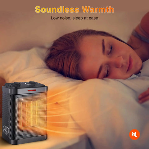 Tiny But Mighty 1500W PTC Ceramic Space Heater with Thermostat, 2S Rapid Heating near sleeping woman, soundless warmth