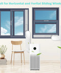 Portable Air Conditioner Window Vent Kit With 5.9 Inch Exhaust Hose 59 Inch Length Adjustable Window Seal installed on windows.