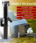 Heavy Duty Trailer Jack With 360 Swivel Weld-On Pipe Mount, 15 Inch Lift Range, black e-coat, for RV trailer