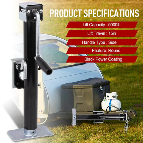 Heavy Duty Trailer Jack With 360 Swivel Weld-On Pipe Mount, 15 Inch Lift Range, black e-coat, for RV trailer