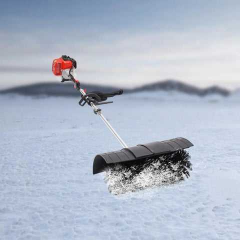 Gas Powered Handheld Sweeper Broom For Lawn Cleanup 52cc 2 Stroke Engine Two Point Three HP Portable Gasoline Powered Sweeping Machine With Fuel Tank Built To Last Durable ABS Aluminum Build Easy Start And Debris Removal, sweeping snow