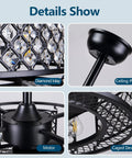 Crystal Caged Bladeless Ceiling Fan With Lights Dope Black Enclosed Chandelier Ceiling Fan With Remote Control details