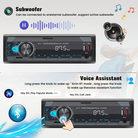 Single Din Car Stereo With Bluetooth 5.0 Hands Free Calling Voice Control FM Radio MP3 Player USB Feature Display