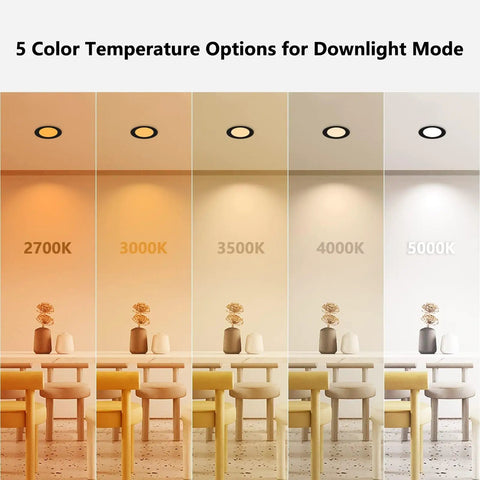 5 color temperature options for 48 Pack 4 Inch LED Recessed Lights With Night Light Mode Ultra Thin Black Trim Downlights.