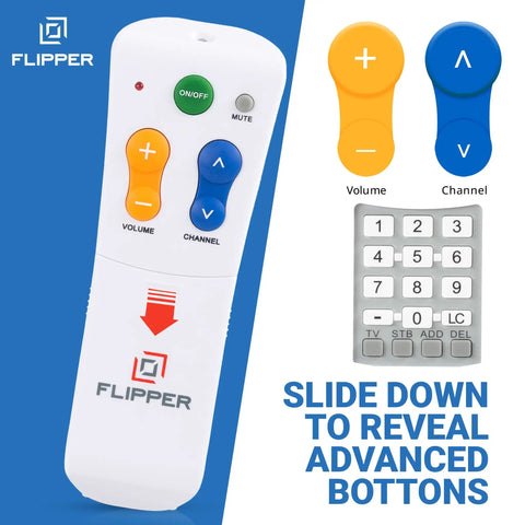 Senior Friendly Big Button Universal TV Remote For Dementia Caregivers, Simple 6 Button Layout with slide down feature