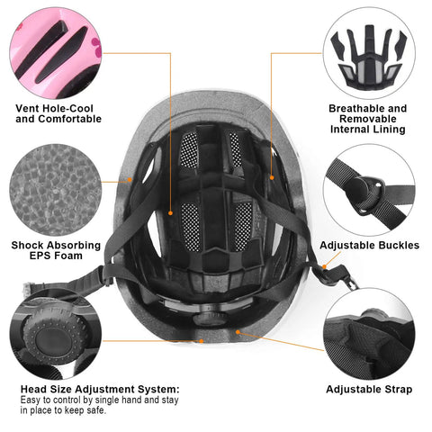 Inside view of Toddler Bike Helmet For 1 Year Old And Up Adjustable Multi Sport Safety Gear, showing straps and padding.