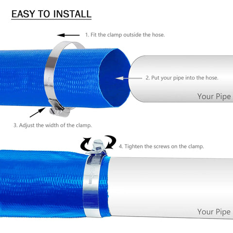 Beefy Heavy Duty 3 Inch By 100 Foot Pool Backwash Hose Lay Flat Blue PVC Water Discharge Tube Reinforced With Polyester, Leak Free Burst Resistant For Pool Drainage And Filter Cleaning, Includes Clamp with installation steps